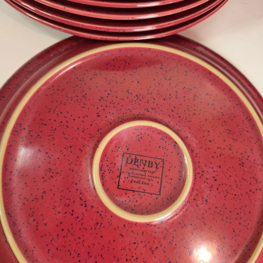 Denby Harlequin 16 Pc Dinnerware Set 8 Dinner 8 Salad Plates Red Teal Blue Mint